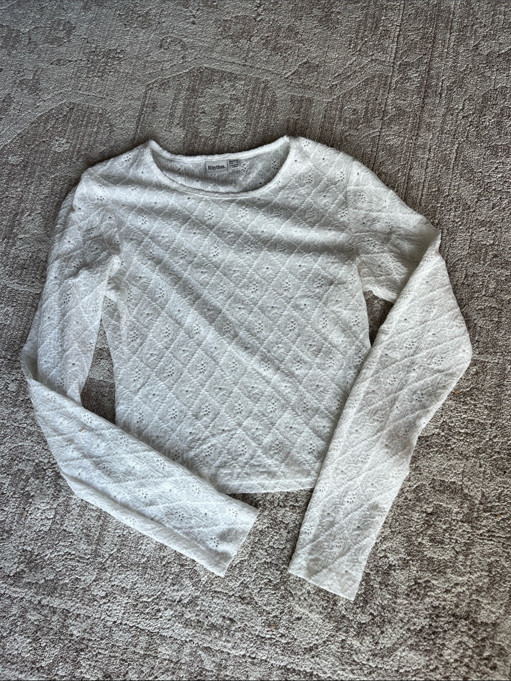 Rhythm. White Lace-Knit Long Sleeve Top